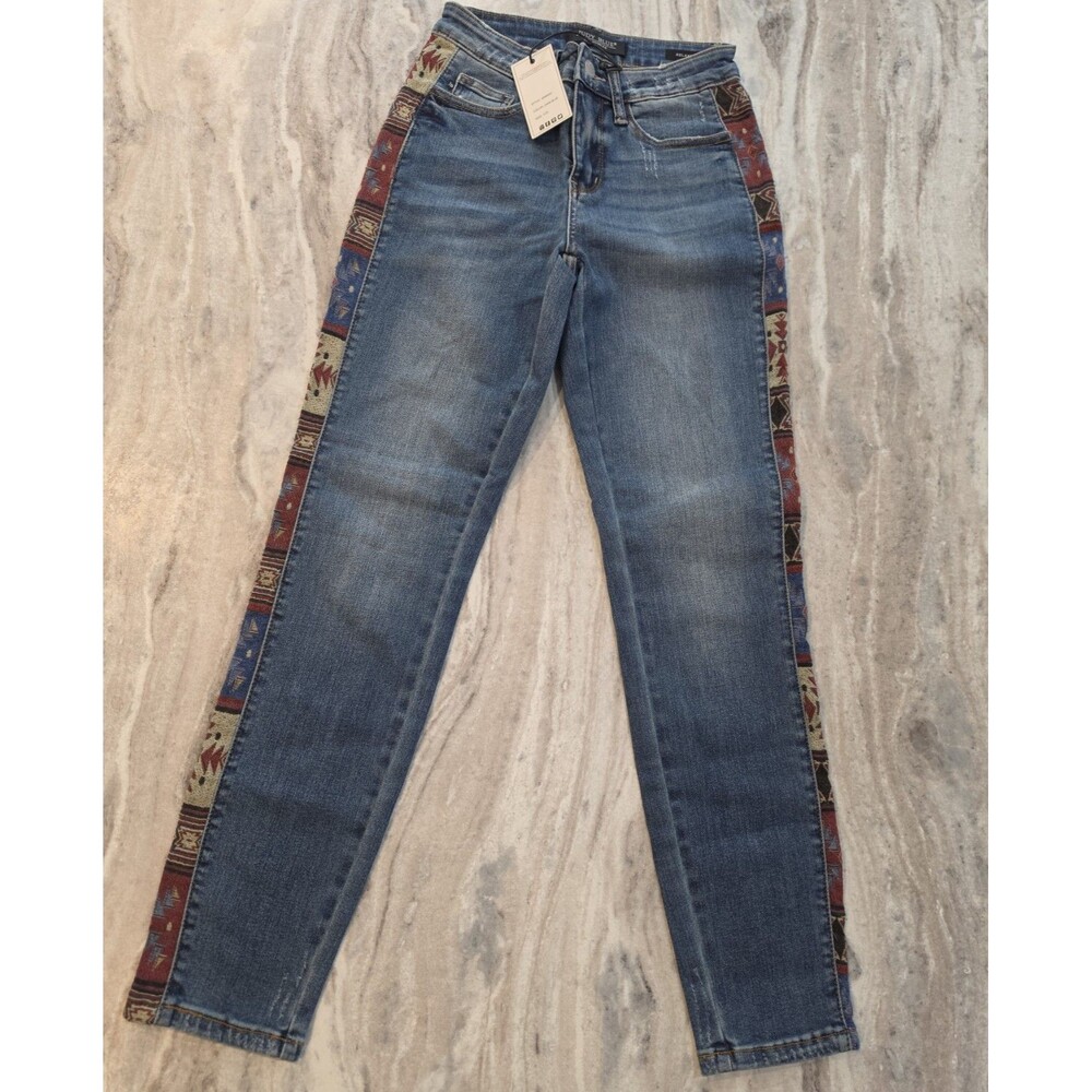 Judy Blue Rio Western Print Relaxed Jeans Size 1/25 NWT Southwestern Side
